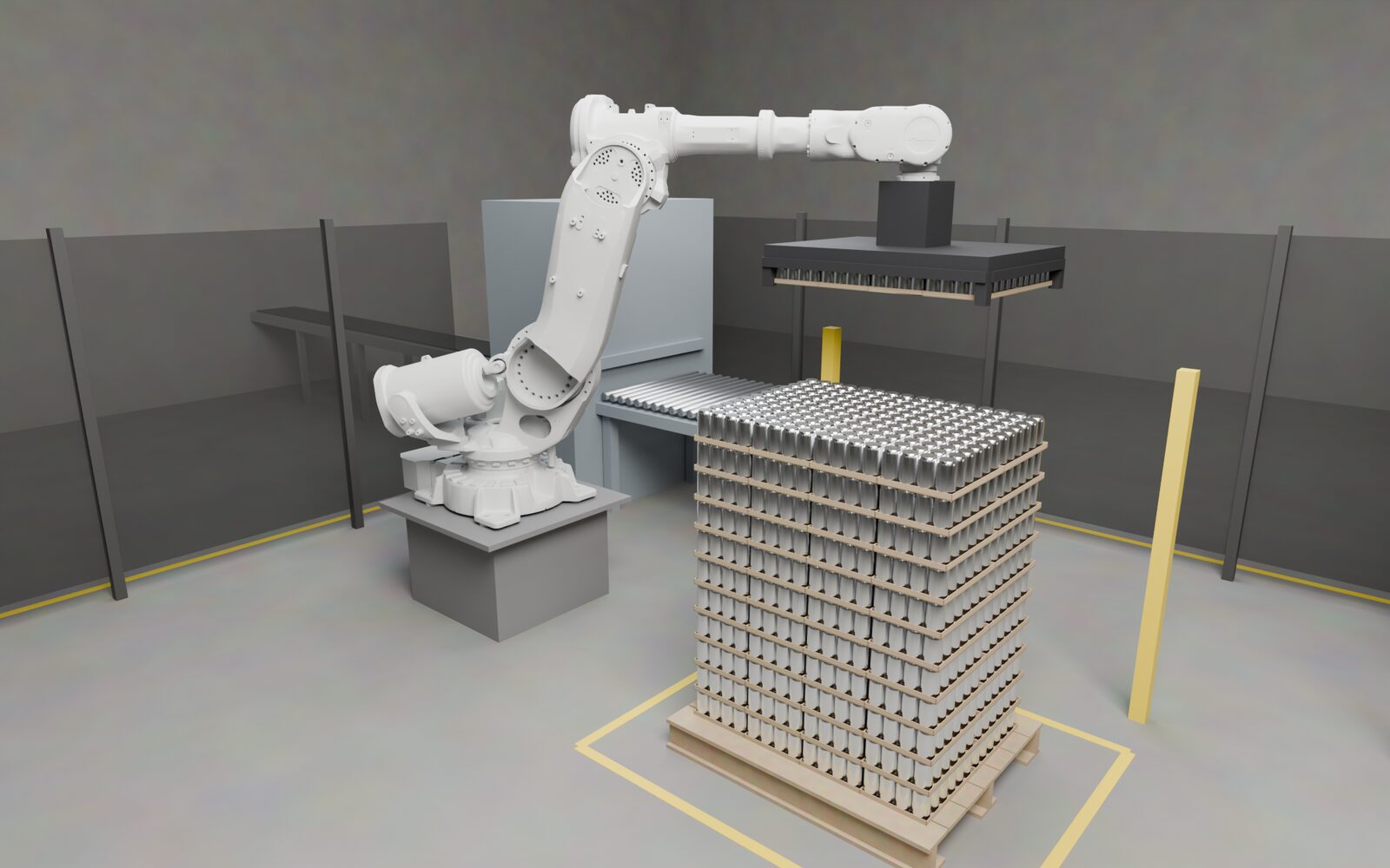 Simulated palletizing cell